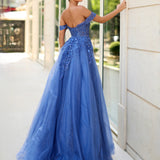 Dahlia Off Shoulder Beaded Ball Gown - Blueberry