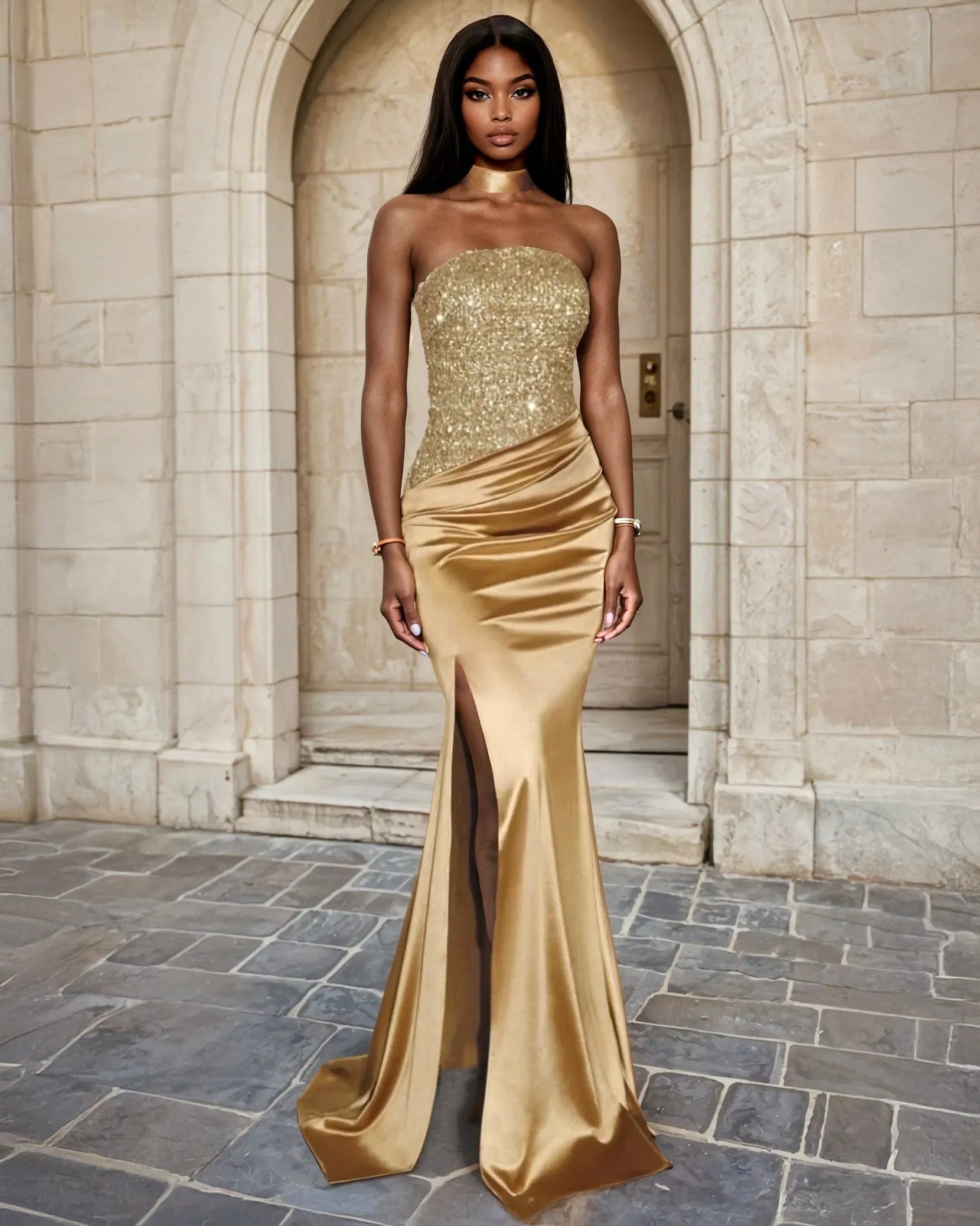 Romana Corset Gown Gold Front