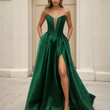 Anabella Strapless Corset Gown Emerald Front