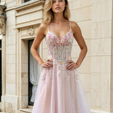Aphrodite Floral Tulle Gown Formal Dress Light Pink Front