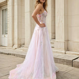 Aphrodite Floral Tulle Gown Formal Dress Light Pink Side