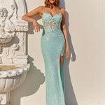 Ashante Lace Sequin Gown Mint Front