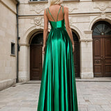 Ava Satin Gown Emerald Back