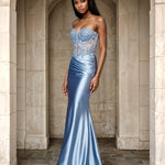 Ayla Strapless Corset Gown Dusty Blue