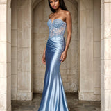 Ayla Strapless Corset Gown Dusty Blue