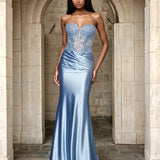 Ayla Strapless Corset Gown Dusty Blue