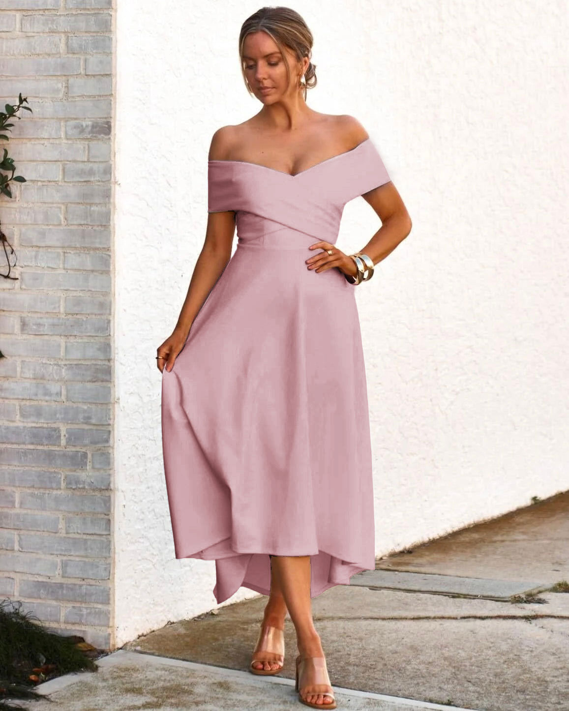 Belina Midi Dress Pink Front