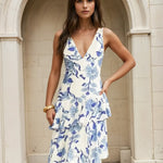 Bella Layered Maxi Dress Blue Print Front