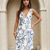 Bella Layered Maxi Dress Blue Print Front