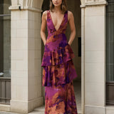 Bella Layered Chiffon Maxi Dress - Dark Rose