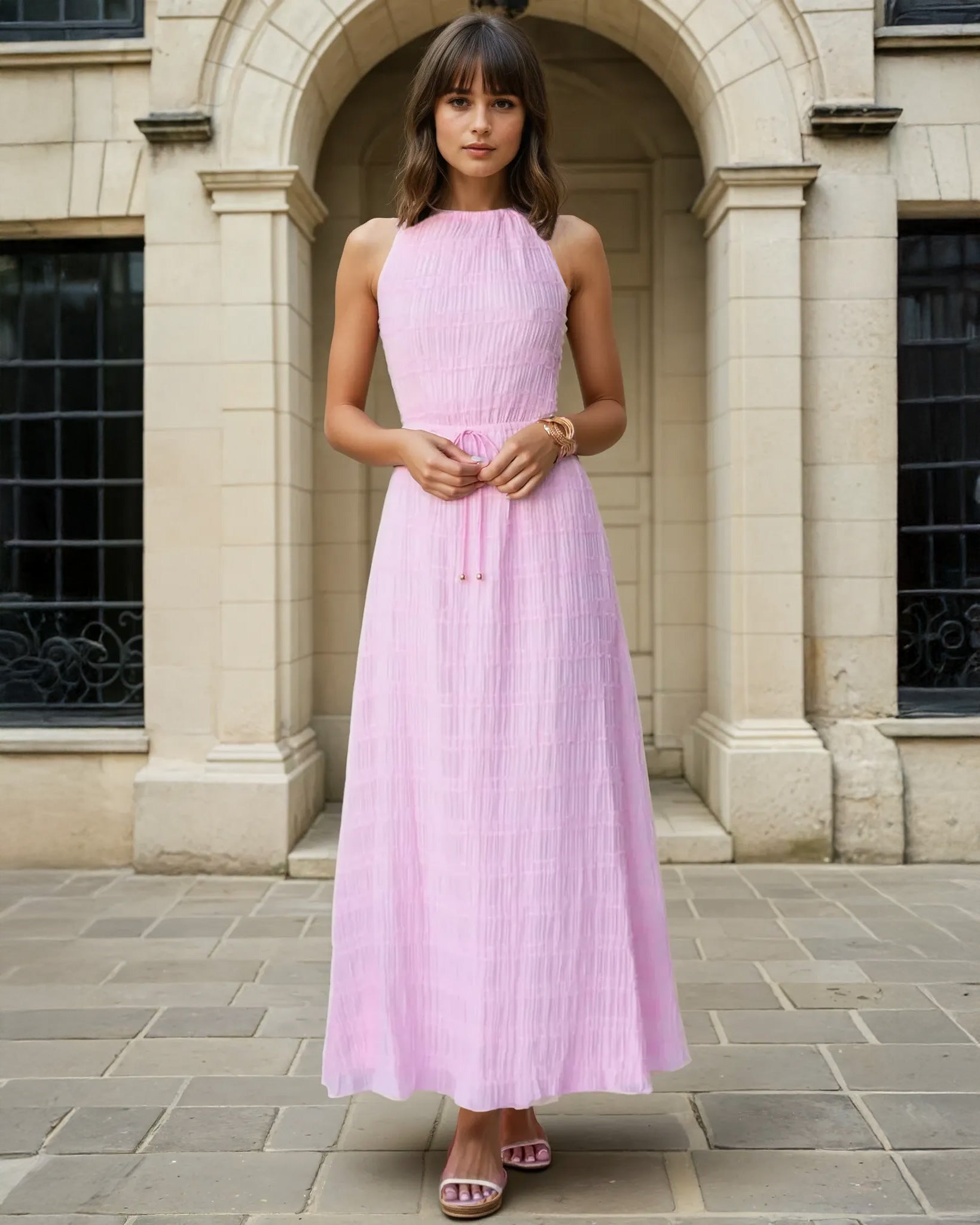 Calliope Maxi Dress Pink Front