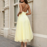 carrie midi tulle dress yellow lemon