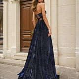 Caterina Strapless Glitter Gown Midnight Back