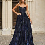 Caterina Strapless Glitter Gown Midnight Front