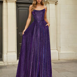 Caterina Strapless Glitter Gown Plum Front
