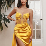 Anastasia Satin Corset Gown - Marigold