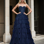 Celeste Layered Strapless Ball Gown Navy Front
