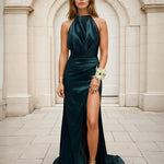 Corine Satin Formal Gown - Emerald Front