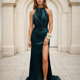 Corine Satin Formal Gown - Emerald Front