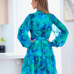 Ellie Chiffon Mini Dress - Green/Blue Print