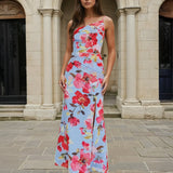 Elowen One Shoulder Maxi Dress Blue Floral Front