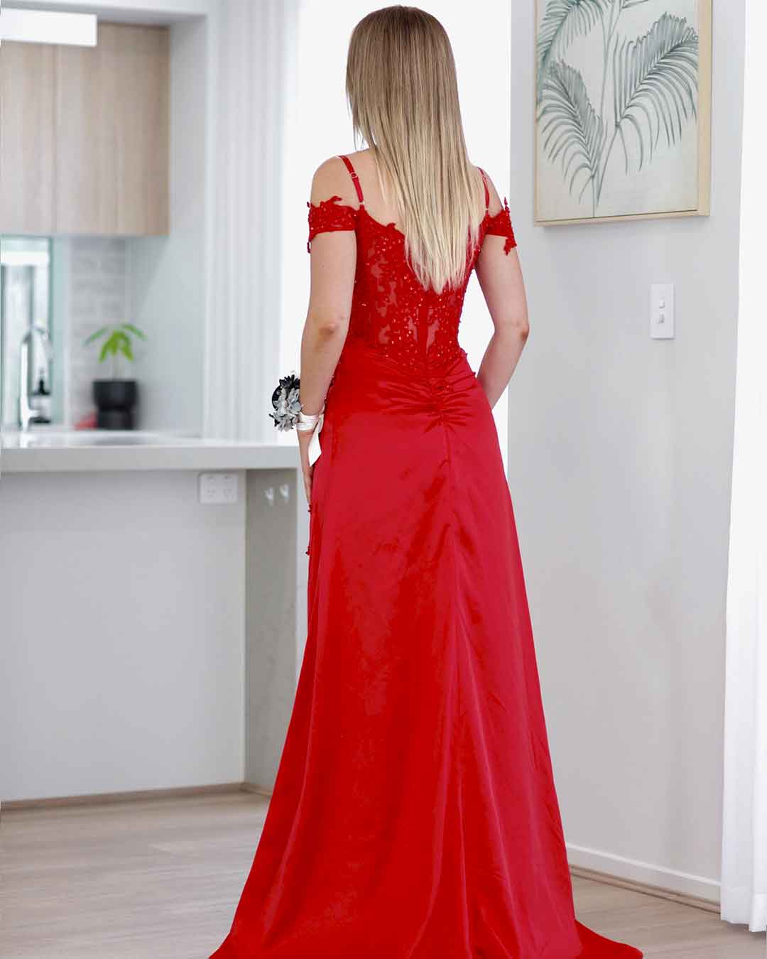 Elyssa Beaded Lace Corset Gown - Red