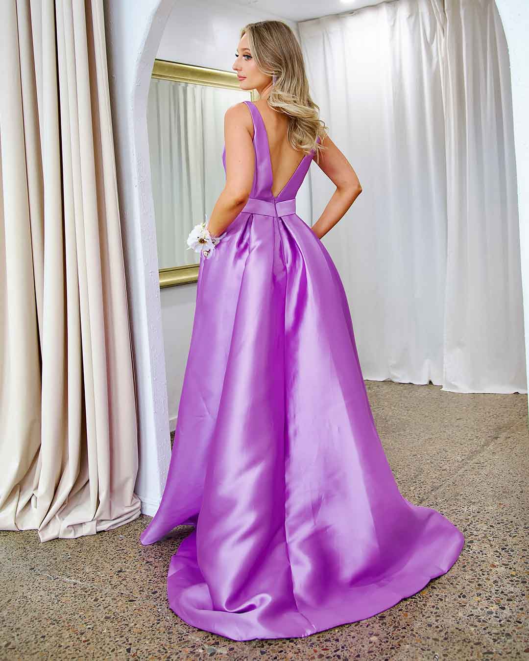 Harper Wrap Belt Gown - Lilac