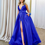 Harper Wrap Belt Gown - Royal Blue