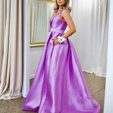 Harper Wrap Belt Gown - Lilac
