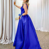 Harper Wrap Belt Gown - Royal Blue