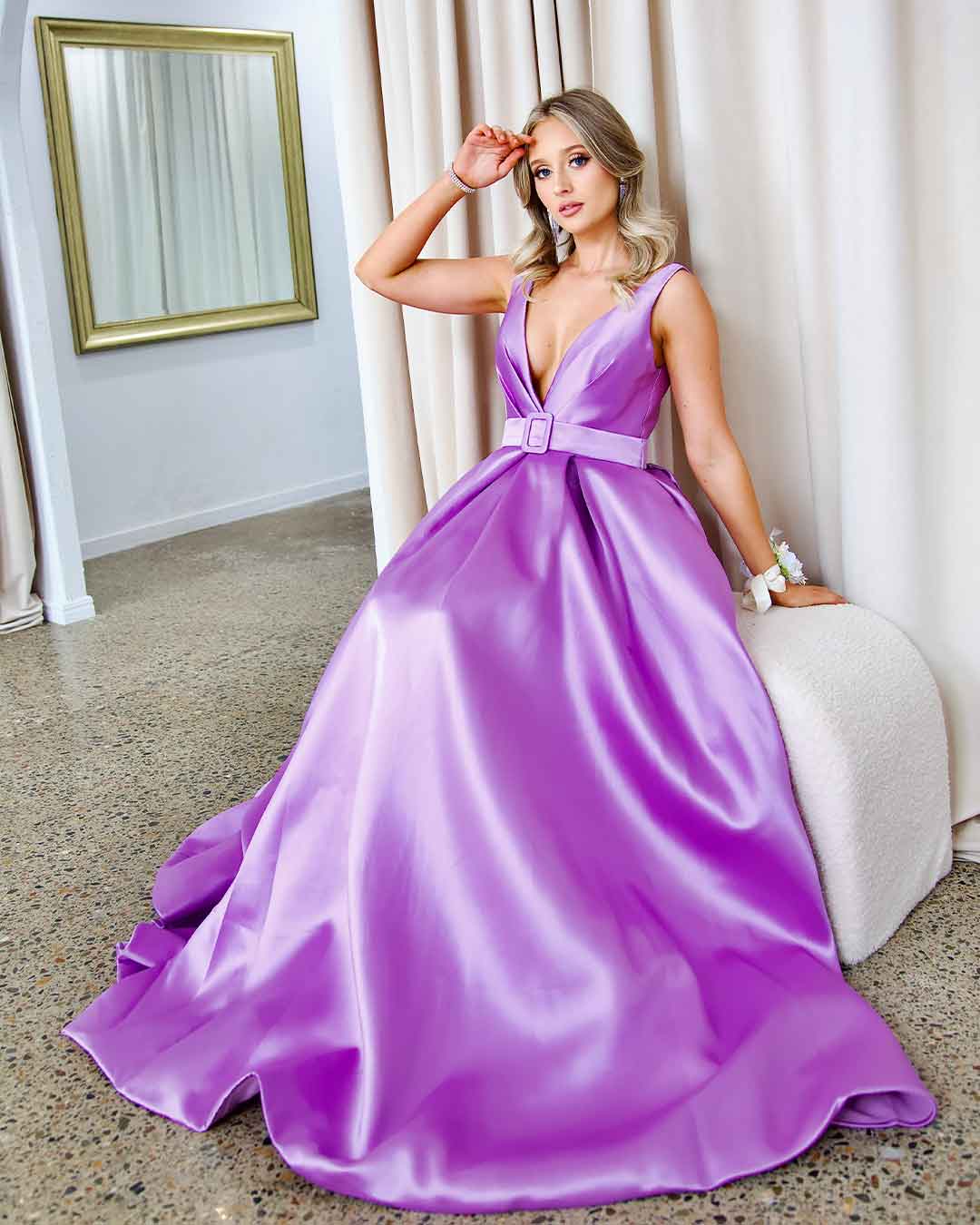 Harper Wrap Belt Gown - Lilac