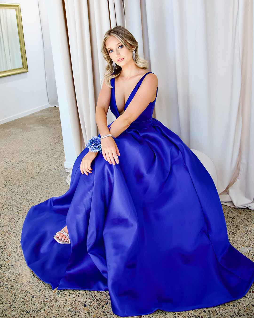 Harper Wrap Belt Gown - Royal Blue
