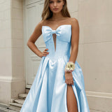 Isabelle Strapless Bow Gown - Light Blue