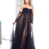 Jasmine Corset Tulle Gown - Black