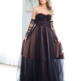 Jasmine Corset Tulle Gown - Black