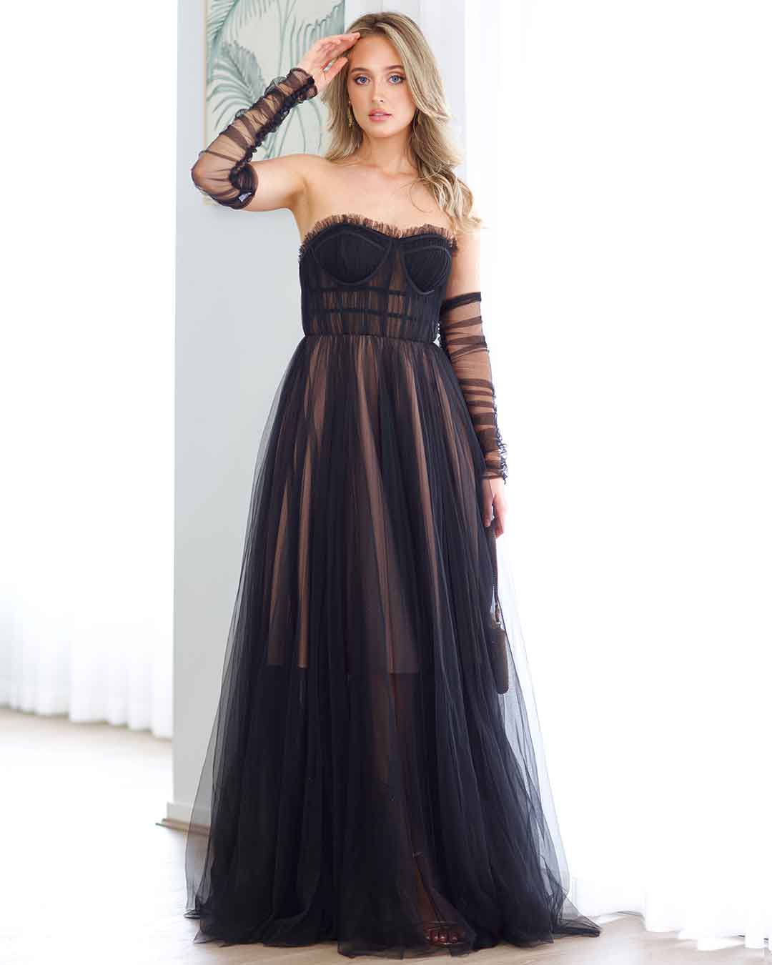 Jasmine Corset Tulle Gown - Black