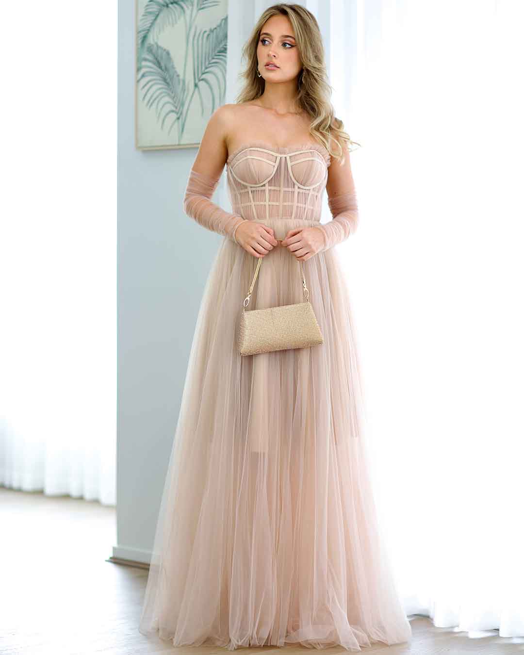 embellished corset tulle skirt midi dress in blush reviews Rosette Embellished Corset Tulle Skirt Midi Dress in Blush