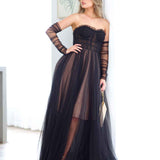 Jasmine Corset Tulle Gown - Black