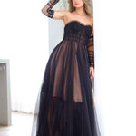 Jasmine Corset Tulle Gown - Black