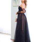Jasmine Corset Tulle Gown - Black