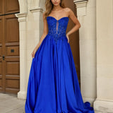 Kaia Strapless Corset Gown Cobalt front