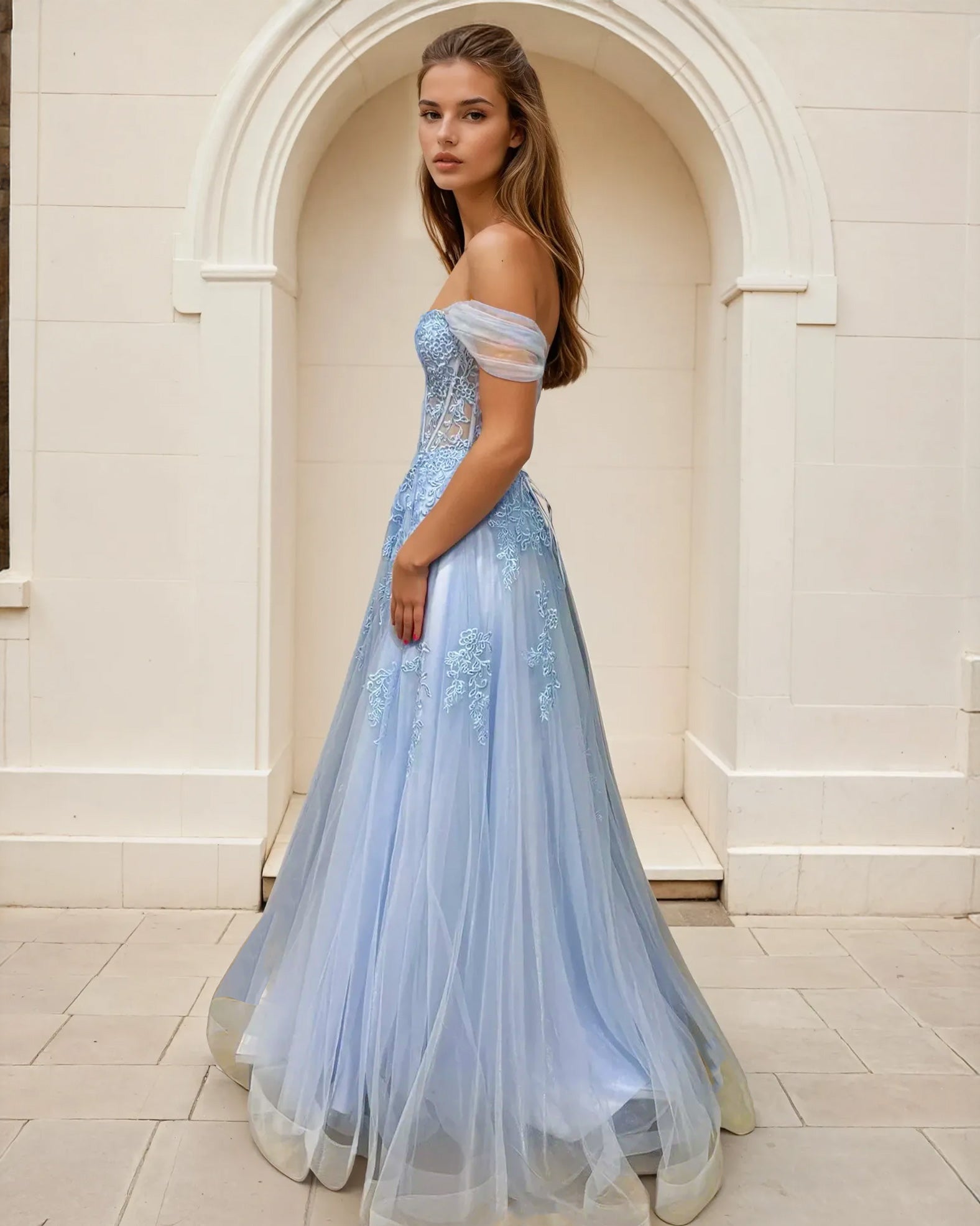 liliane paleblue side tulle ball gown