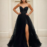 Milla Strapless Beaded Gown - Black