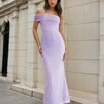 Opaline Lace One Shoulder Maxi Dress Lilac Front
