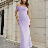 Opaline Lace One Shoulder Maxi Dress Lilac Front
