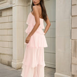 Ophelia Ruffle Maxi Dress Pink Back