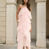Ophelia Ruffle Maxi Dress Pink Front