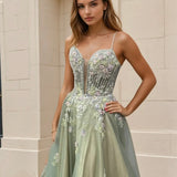 Persephone Floral Tulle Formal Gown - Sage Side