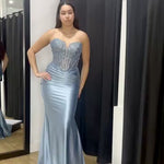 Ayla Strapless Corset Gown Antique Blue Blue