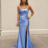Rowan Strapless Satin Gown - Periwinkle